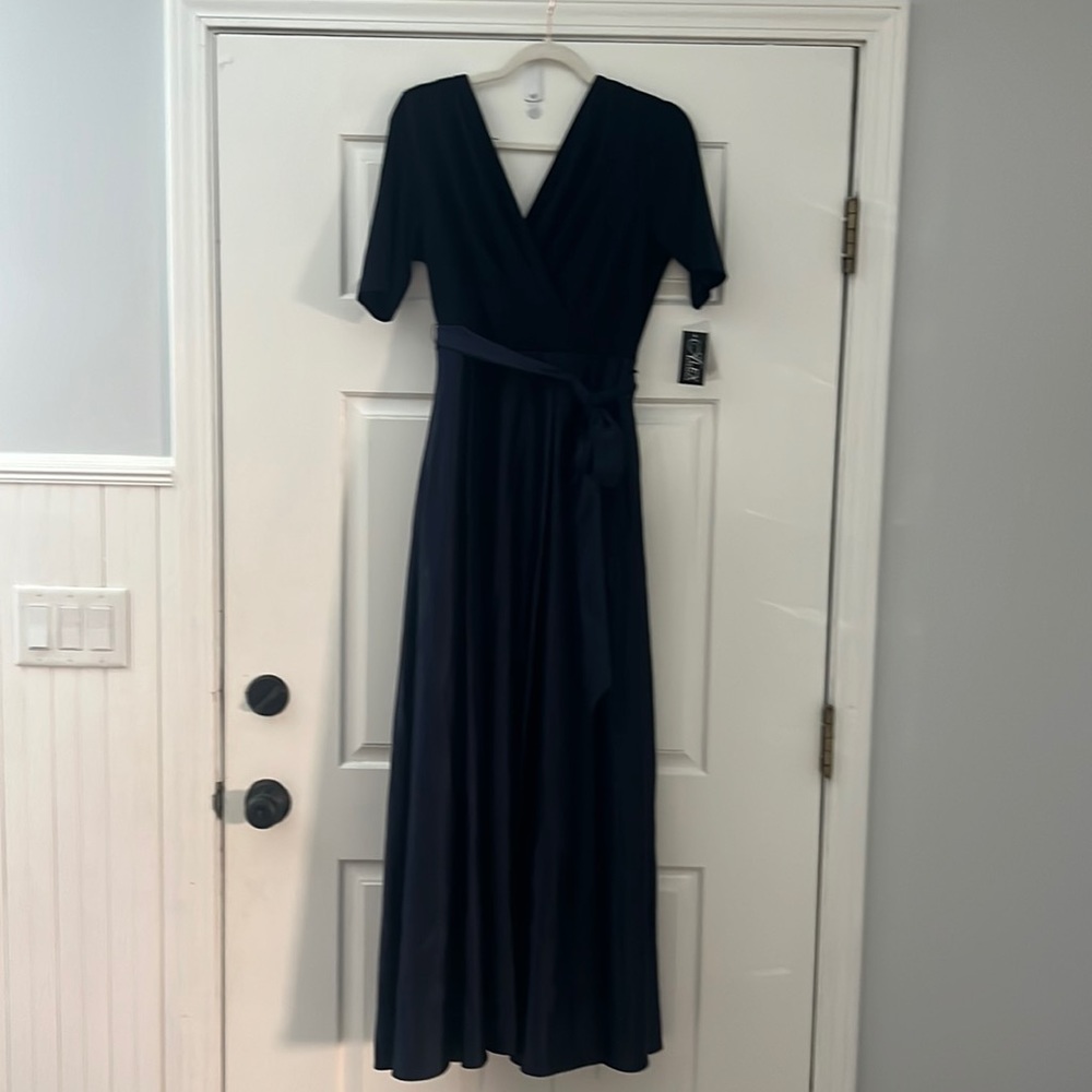Alex evening beautiful Navy blue V-neck dress